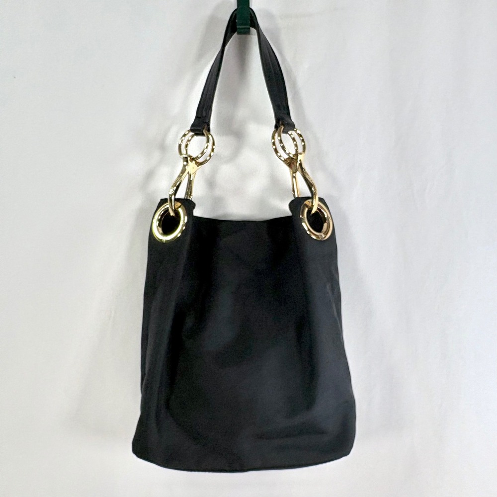 JPK Paris 75 Bucket Bag Black Nylon Gold Hardware Floral Lining Shoulder Bag